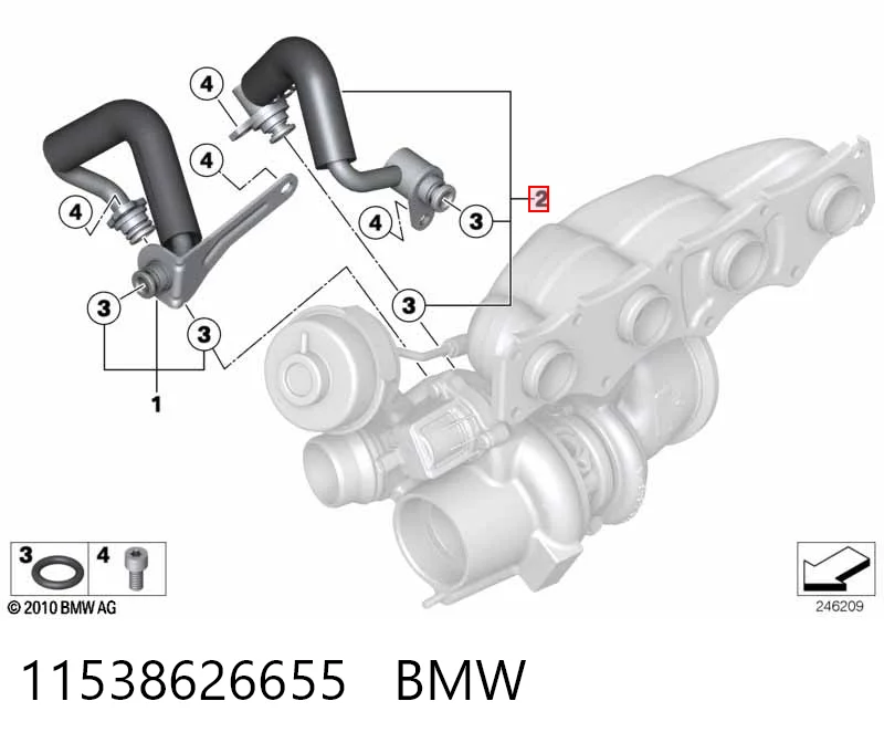 11538626655 BMW Шланг/патрубок рідинного охолодження турбіни, обратка