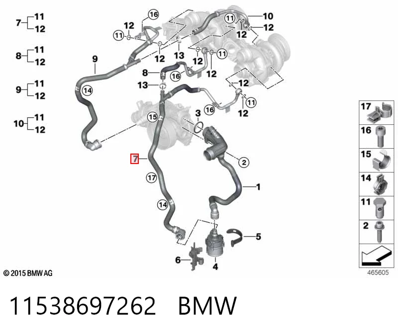 11538697262 BMW Шланг/патрубок рідинного охолодження турбіни, обратка