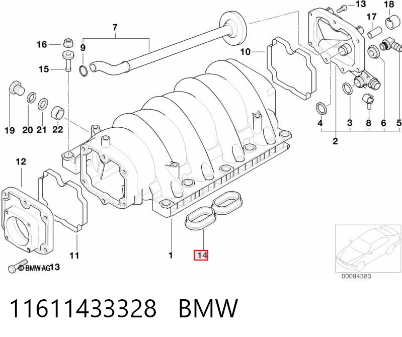 11611433328 BMW Прокладка впускного колектора