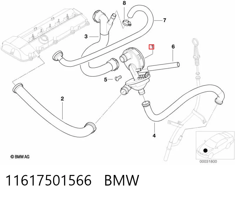 11617501566 BMW Клапан PCV (вентиляції картерних газів)