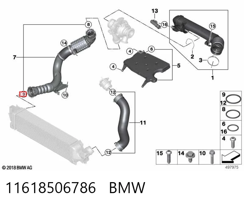 11618506786 BMW Кільце ущільнювача патрубка интеркуллера