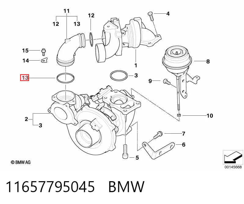 11657795045 BMW Кільце патрубка турбіни, повітря, що нагнітається