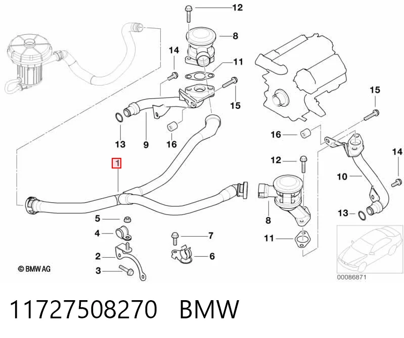 11727508270 BMW Шланг повітряний вентиляції картера