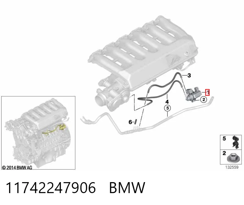 11742247906 BMW Клапан перетворювач тиску наддуву (соленоїд)