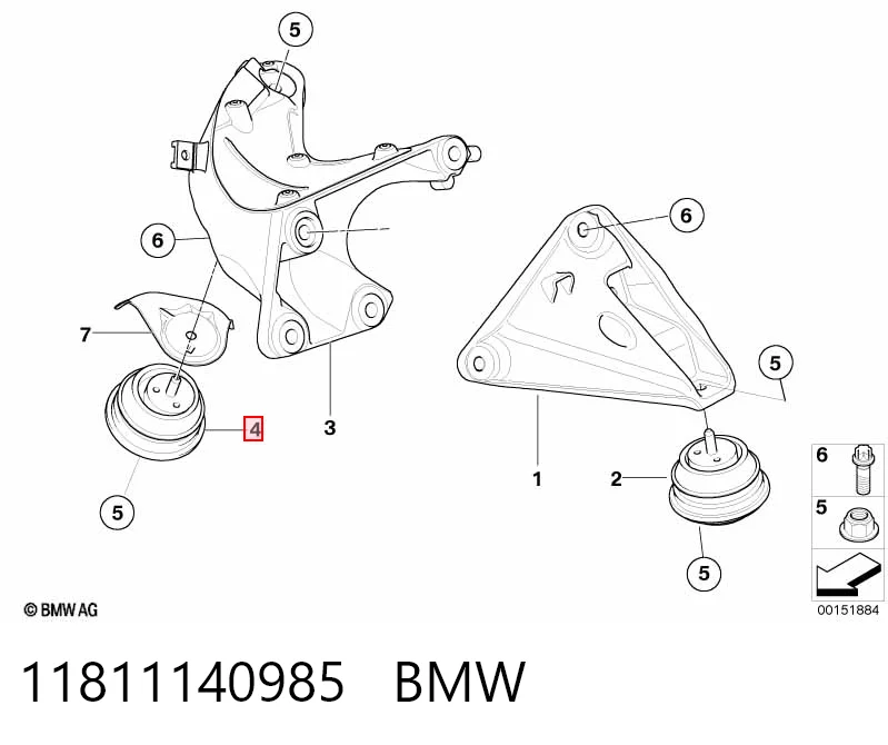 11811140985 BMW Подушка (опора) двигуна, ліва/права