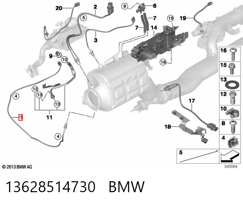 13628514730 BMW Датчик температури відпрацьованих газів (ВГ), до каталізатора