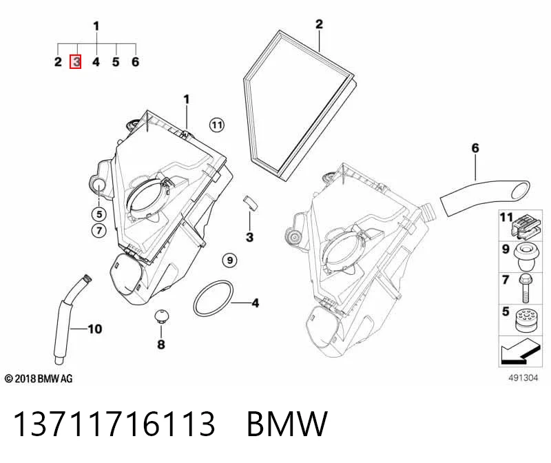 13711716113 BMW Клямка (скоба) корпусу повітряного фільтра