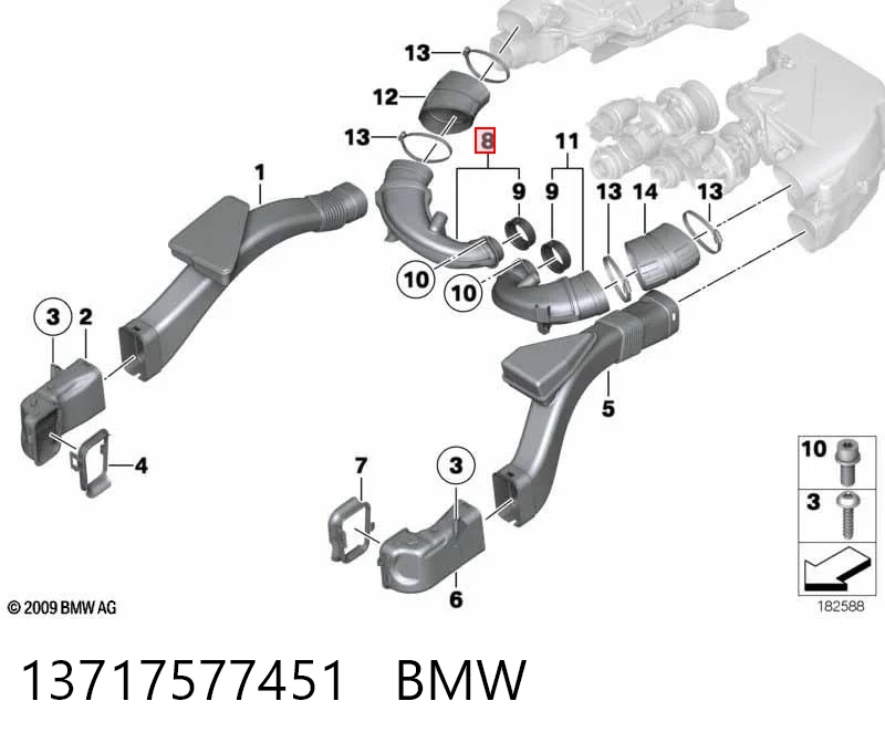 13717577451 BMW Патрубок повітряний, вхід в турбіну (наддув)