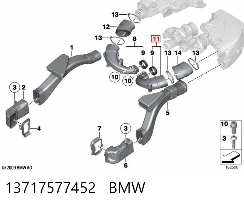 13717577452 BMW Патрубок повітряний, вхід в турбіну (наддув)
