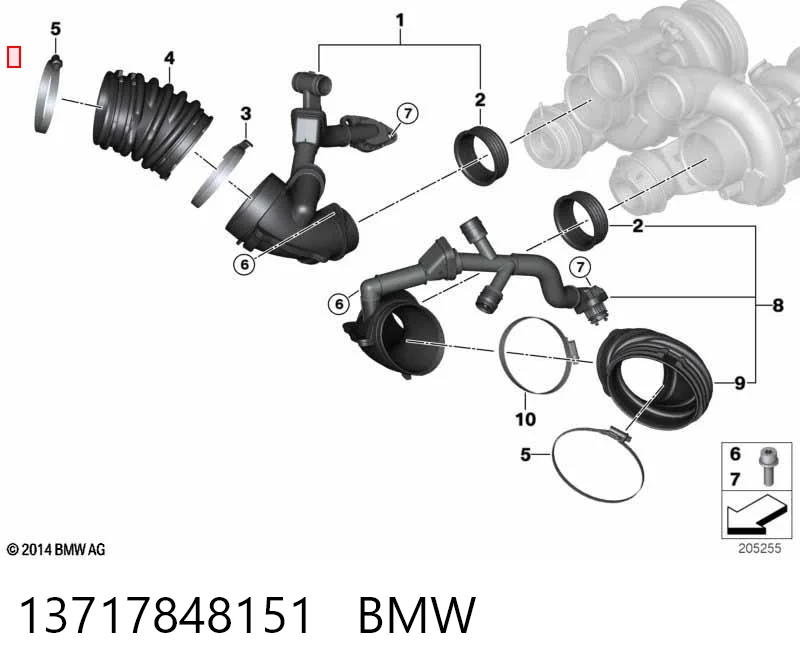 13717848151 BMW Патрубок повітряний, вихід з турбіни (наддув)