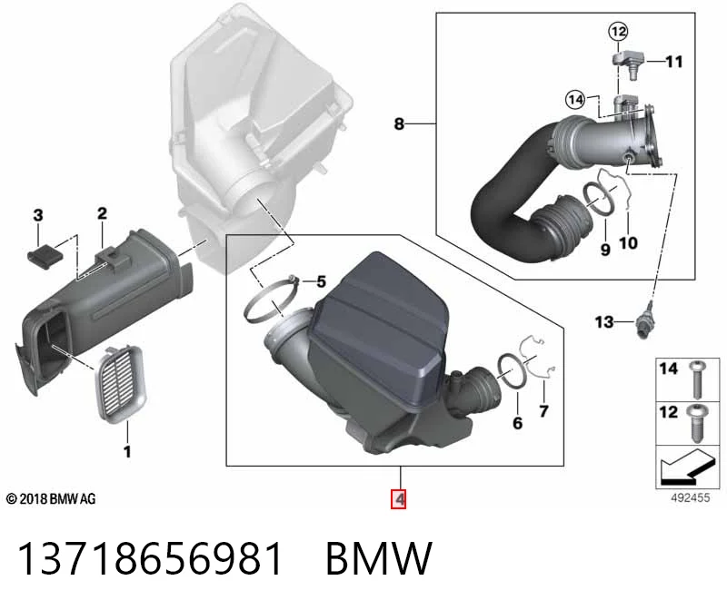 13718656981 BMW Патрубок повітряний, вихід повітряного фільтра