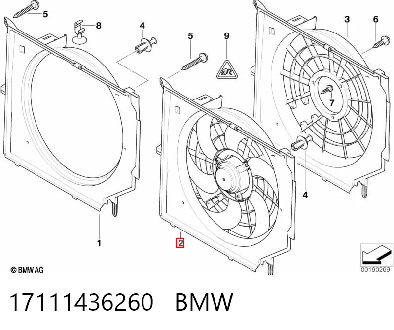 17111436260 BMW Дифузор радіатора охолодження, в зборі з мотором і крильчаткою