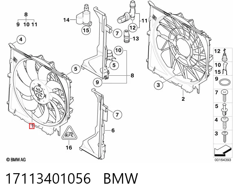 17113401056 BMW Дифузор радіатора охолодження, в зборі з мотором і крильчаткою