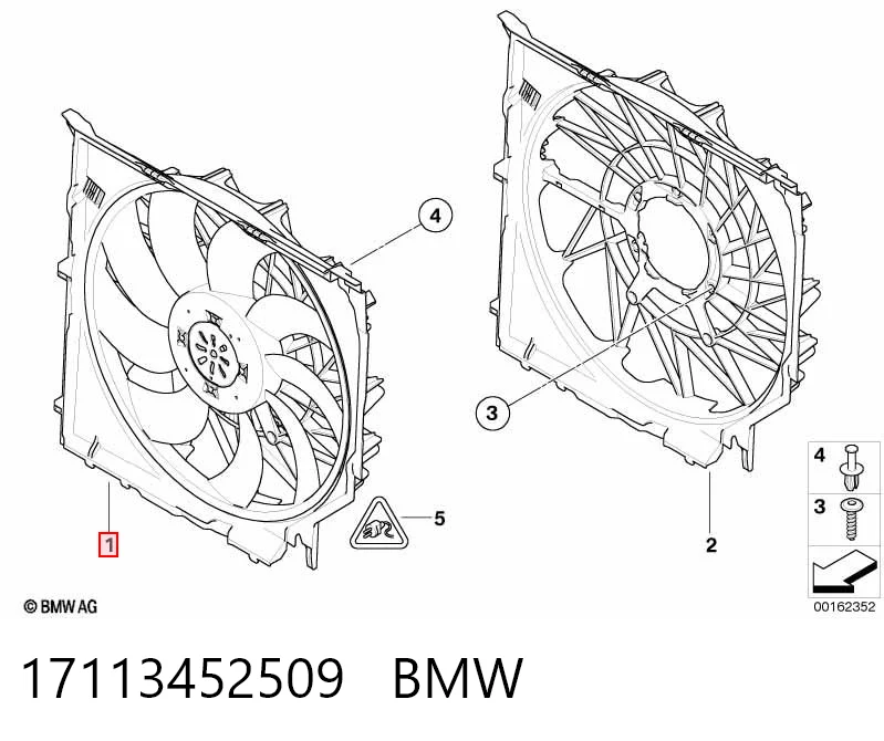 17113452509 BMW Дифузор радіатора охолодження, в зборі з мотором і крильчаткою