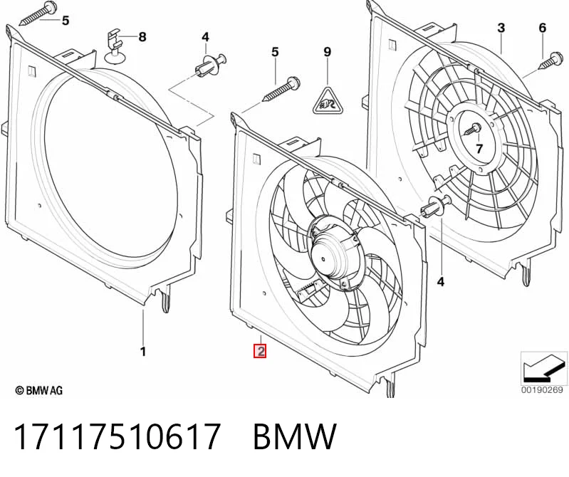 17117510617 BMW Дифузор радіатора охолодження, в зборі з мотором і крильчаткою