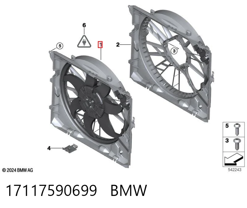 17117590699 BMW Дифузор радіатора охолодження, в зборі з мотором і крильчаткою