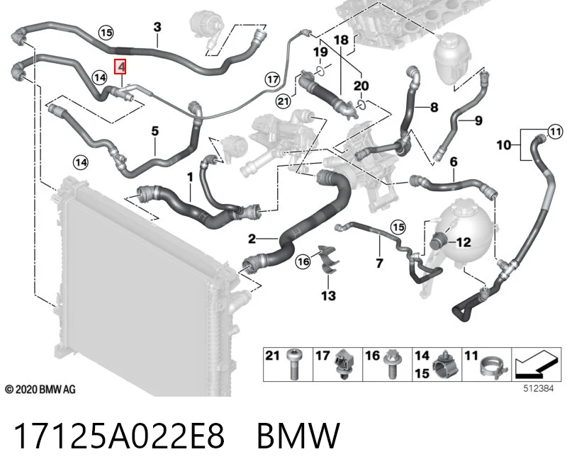 17129894769 BMW Шланг/патрубок рідинного охолодження турбіни, обратка