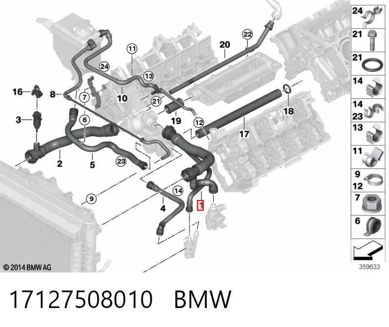 17127508010 BMW Шланг/патрубок радіатора охолодження, верхній