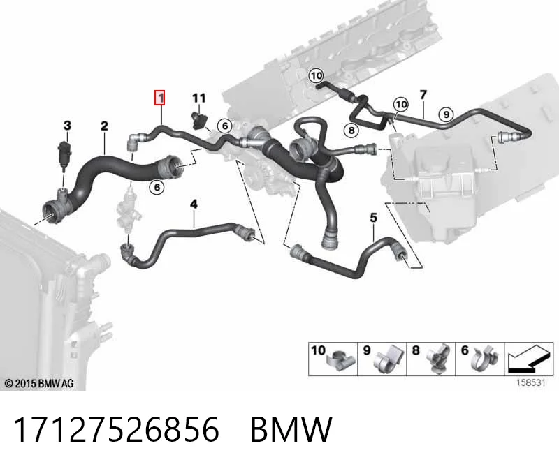 17127526856 BMW Шланг/патрубок радіатора охолодження, верхній
