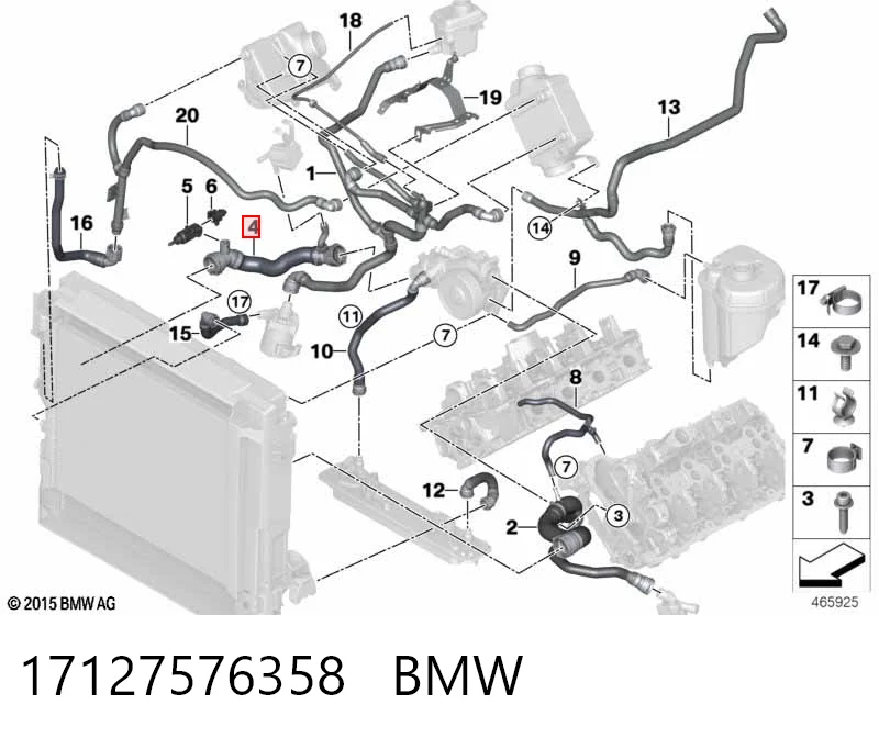 17127576358 BMW Шланг/патрубок радіатора охолодження, нижній