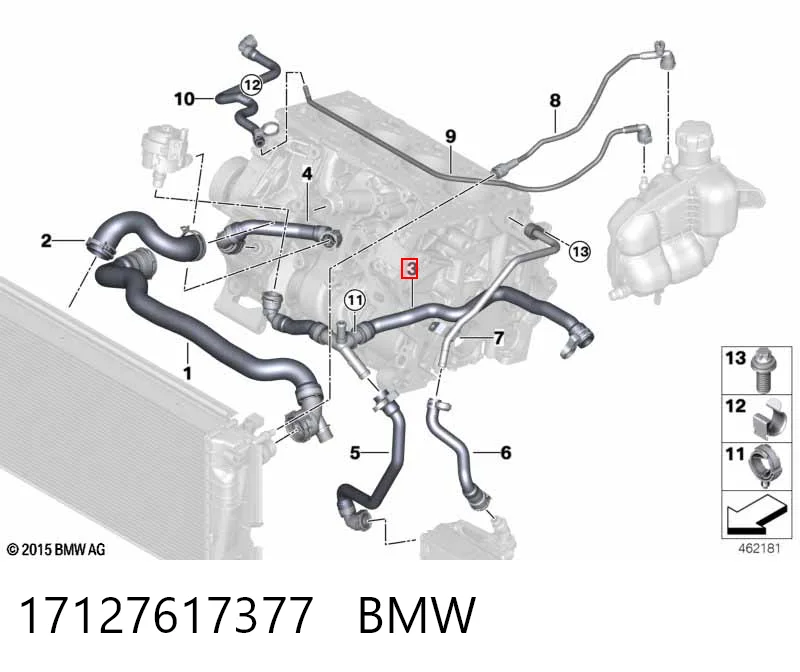 17127617377 BMW Шланг/патрубок рідинного охолодження турбіни, обратка