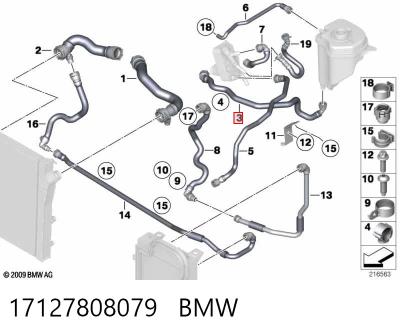 Шланг/патрубок радіатора охолодження, нижній 7808079 BMW