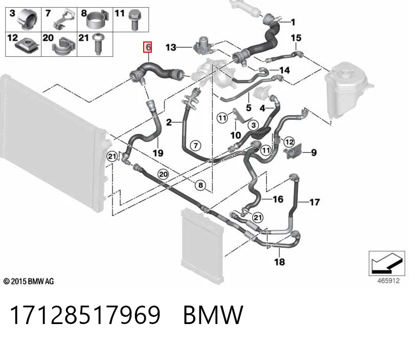 17128517969 BMW Шланг/патрубок радіатора охолодження, нижній