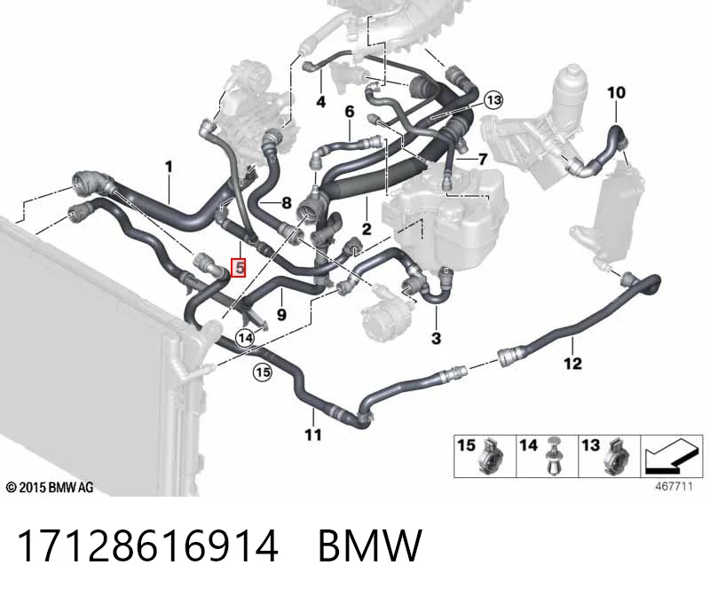 17128616914 BMW Шланг/патрубок рідинного охолодження турбіни, подача