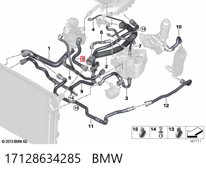 17128634285 BMW Шланг/патрубок рідинного охолодження турбіни, подача