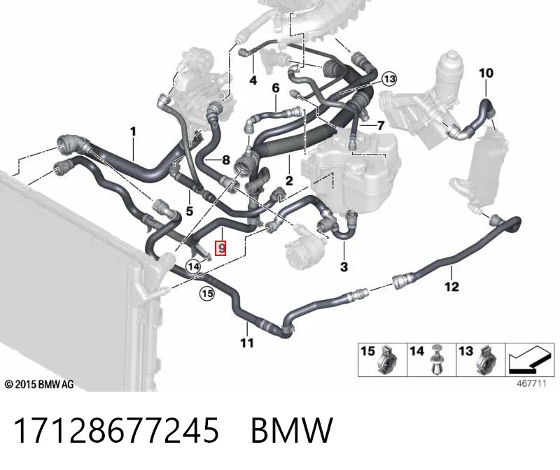 17128677245 BMW Шланг/патрубок радіатора охолодження, нижній