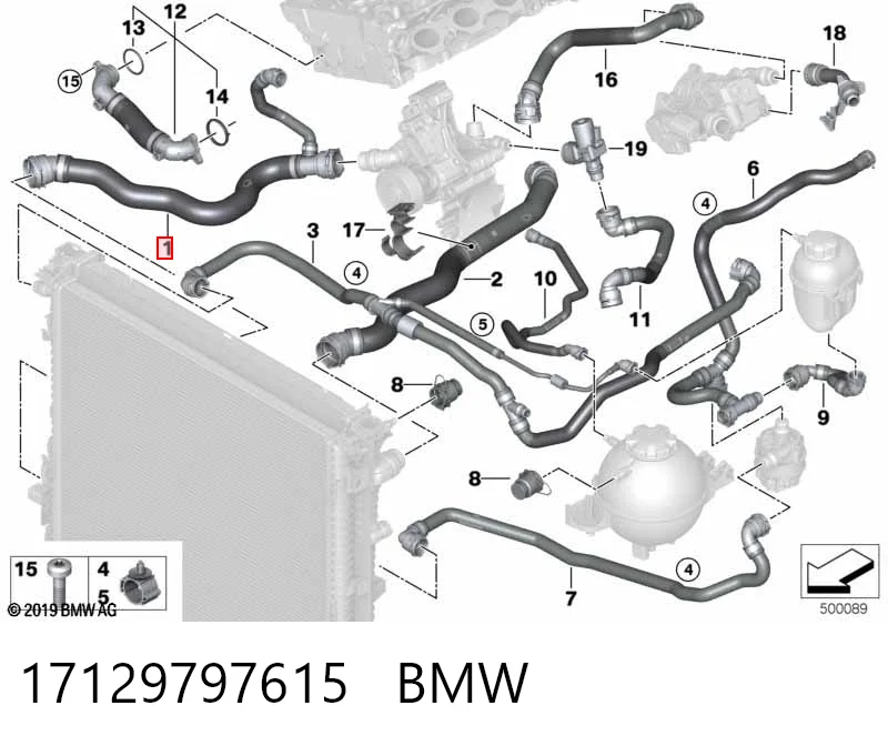17129797615 BMW Шланг/патрубок радіатора охолодження, нижній