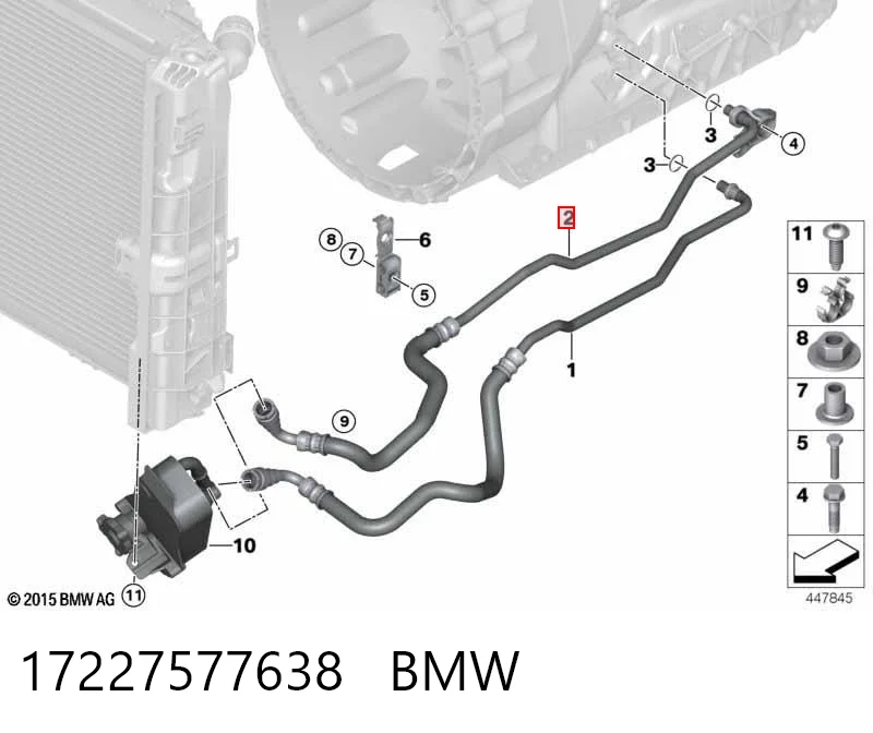 17227577638 BMW Трубка/шланг масляного радіатора, обратка/низького тиску