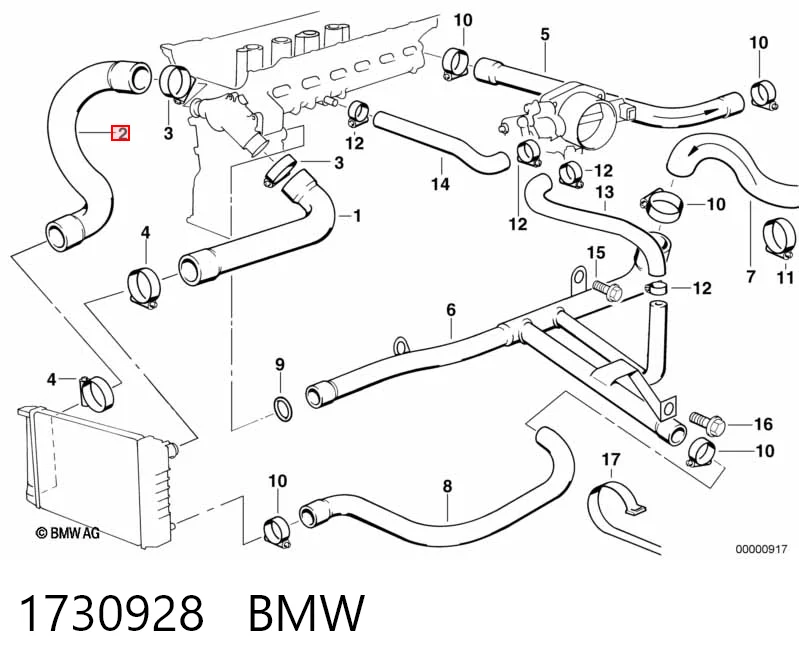 1730928 BMW Шланг/патрубок радіатора охолодження, нижній