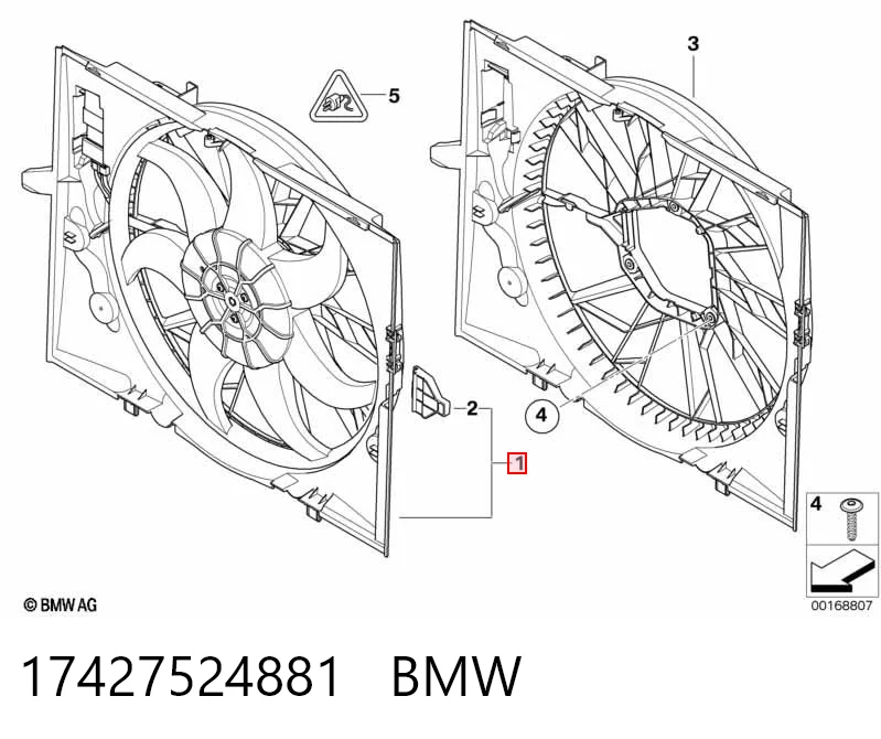 17427524881 BMW Дифузор радіатора охолодження, в зборі з мотором і крильчаткою