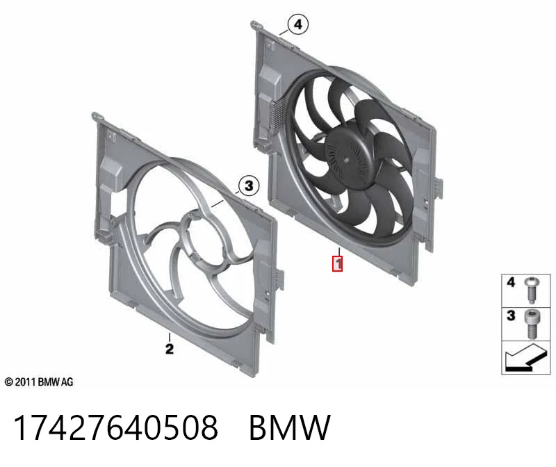 17427640508 BMW Дифузор радіатора охолодження, в зборі з мотором і крильчаткою