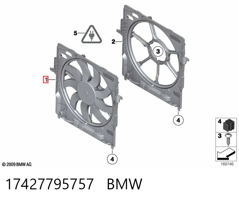 17427795757 BMW Дифузор радіатора охолодження, в зборі з мотором і крильчаткою