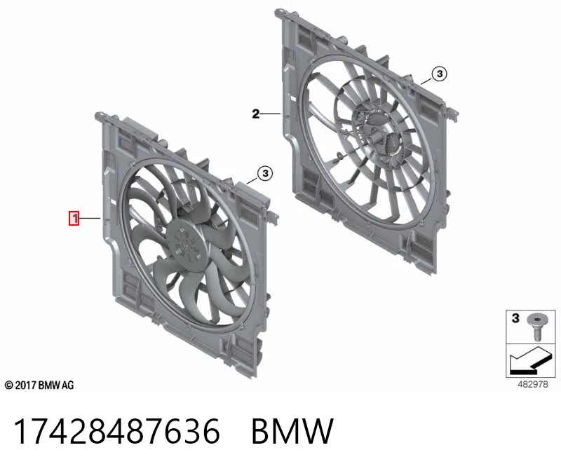17428487636 BMW Дифузор радіатора охолодження, в зборі з мотором і крильчаткою