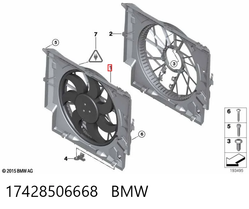 17428506668 BMW Дифузор радіатора охолодження, в зборі з мотором і крильчаткою