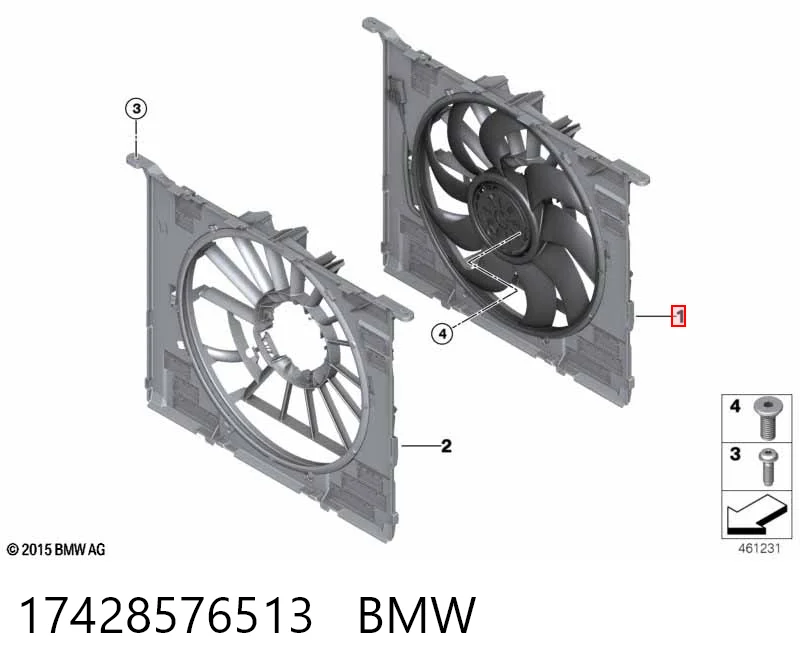 17428576513 BMW Дифузор радіатора охолодження, в зборі з мотором і крильчаткою
