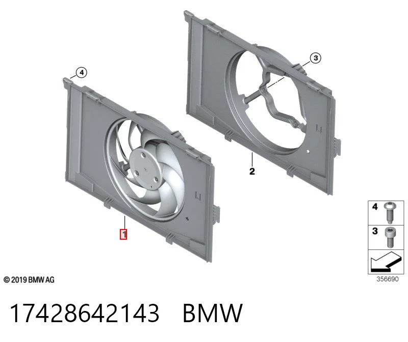 17428642143 BMW Дифузор радіатора охолодження, в зборі з мотором і крильчаткою
