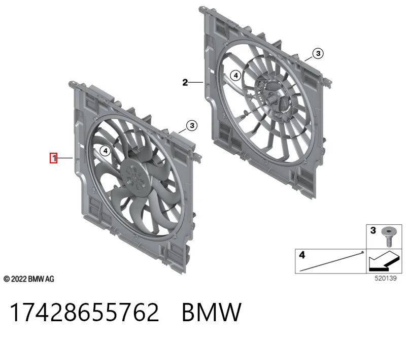 17428655762 BMW Дифузор радіатора охолодження, в зборі з мотором і крильчаткою