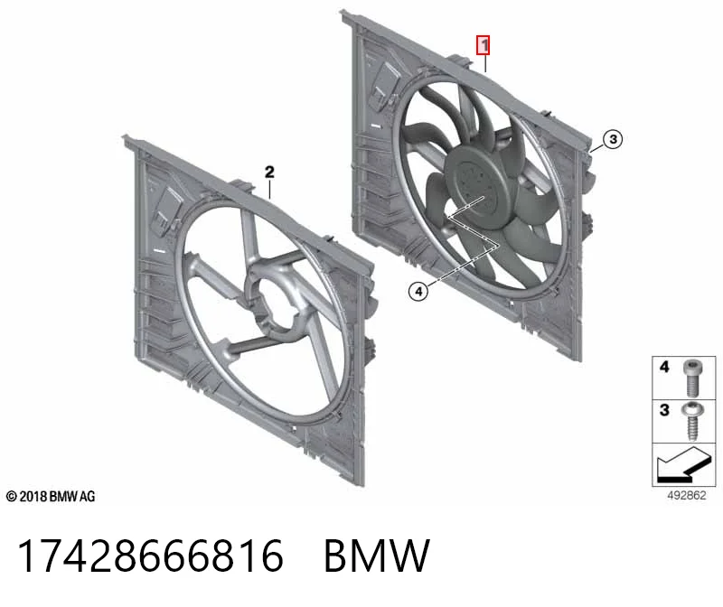 17428666816 BMW Дифузор радіатора охолодження, в зборі з мотором і крильчаткою