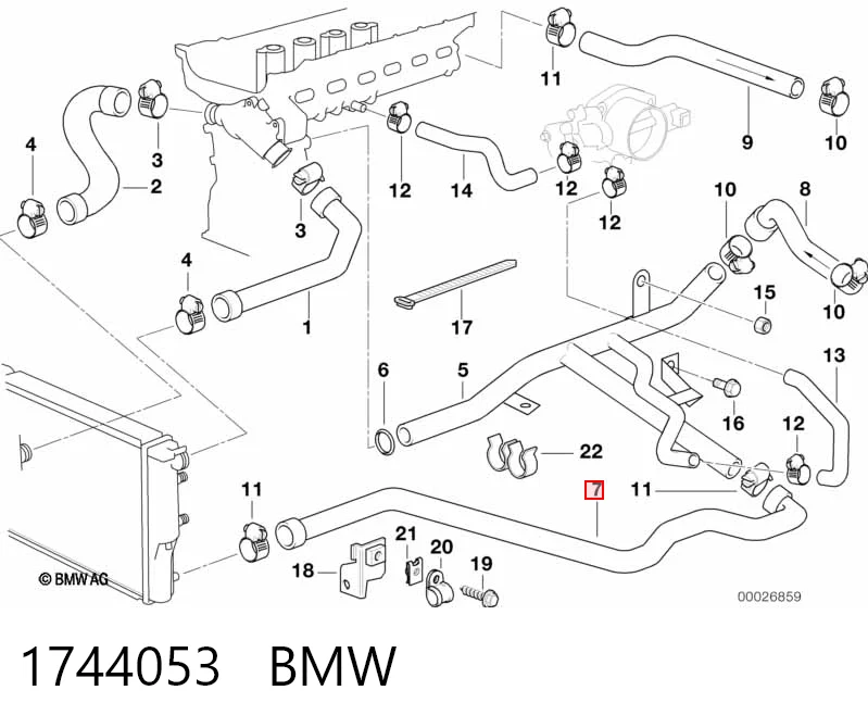 1744053 BMW Шланг/патрубок радіатора охолодження, нижній