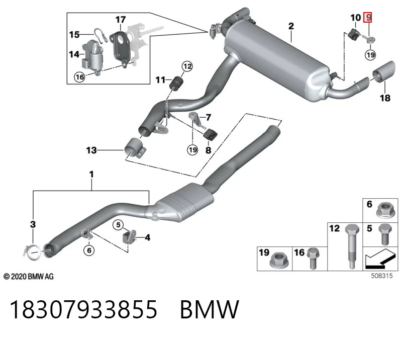 18307933855 BMW Кронштейн задньої подушки глушника