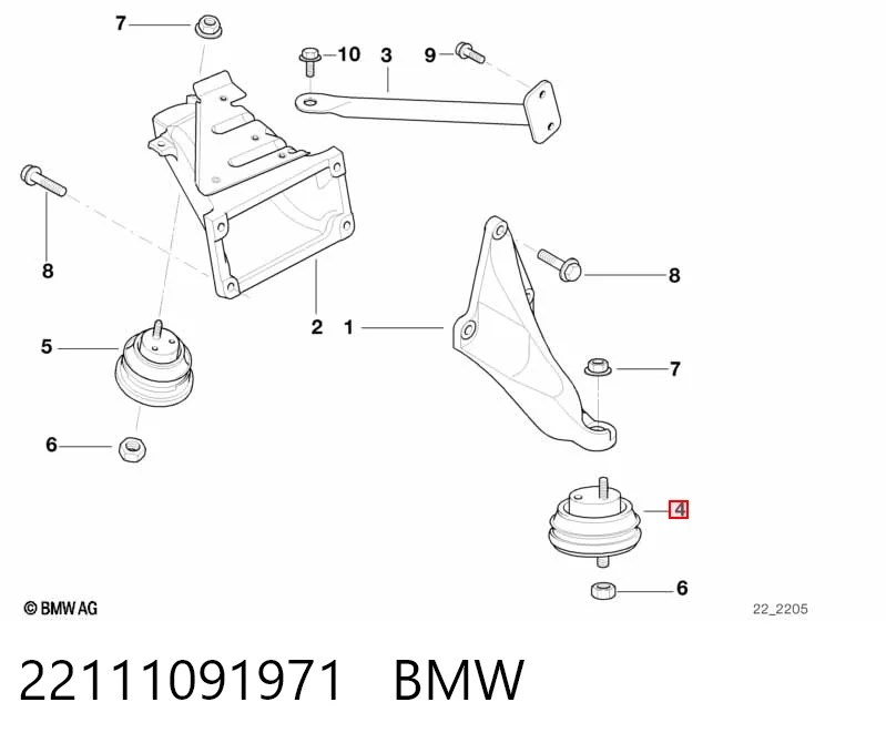 22111091971 BMW Подушка (опора) двигуна, ліва/права