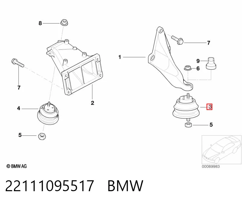 22111095517 BMW Подушка (опора) двигуна, ліва/права