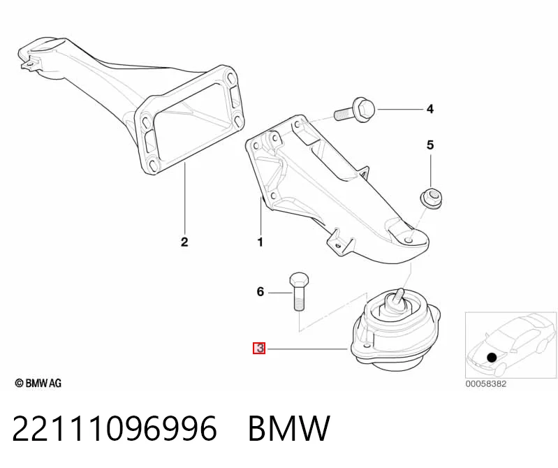 22111096996 BMW Подушка (опора) двигуна, ліва/права