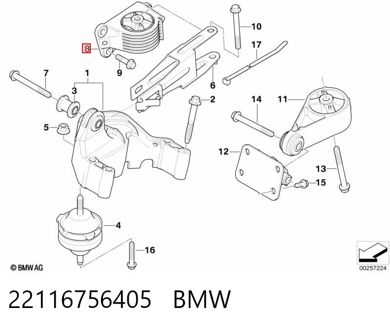 22116756405 BMW Права подушка мотора