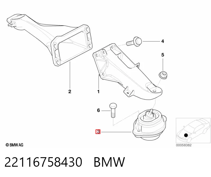 22116758430 BMW Подушка (опора) двигуна, ліва/права