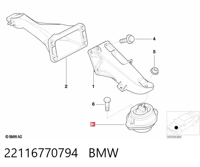 22116770794 BMW Подушка (опора) двигуна, ліва/права